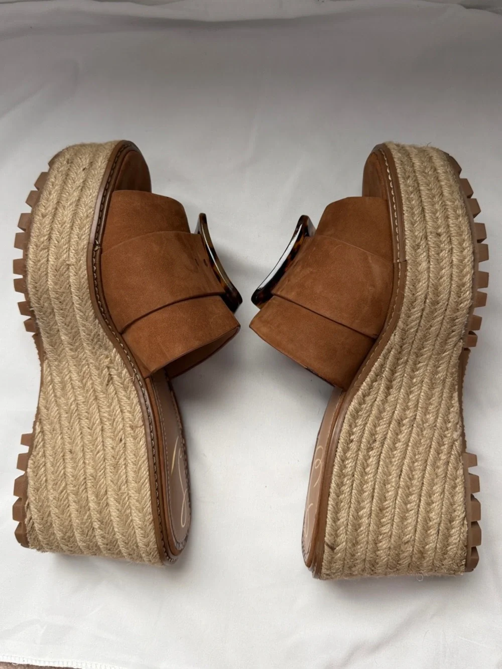 Sam Edelman Livi Suede Espadrille Wedge Slide Sandals with Tortoiseshell Buckle
